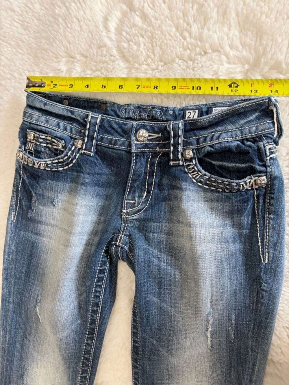 Miss Me Women's Light Blue Flare Jeans with Embroidered Pockets,Size 27. - Picture 12 of 17